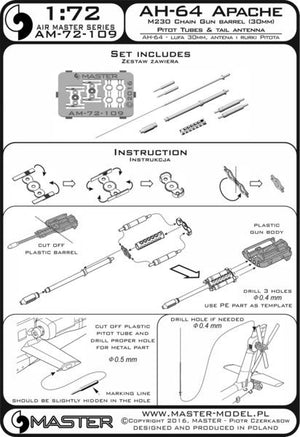 Master AM-72-109 AH-64 Apache - M230 Chain Gun barrel (30mm), Pitot tubes and tail antenna (resin, PE and turned parts) 1/72 – Bild 6