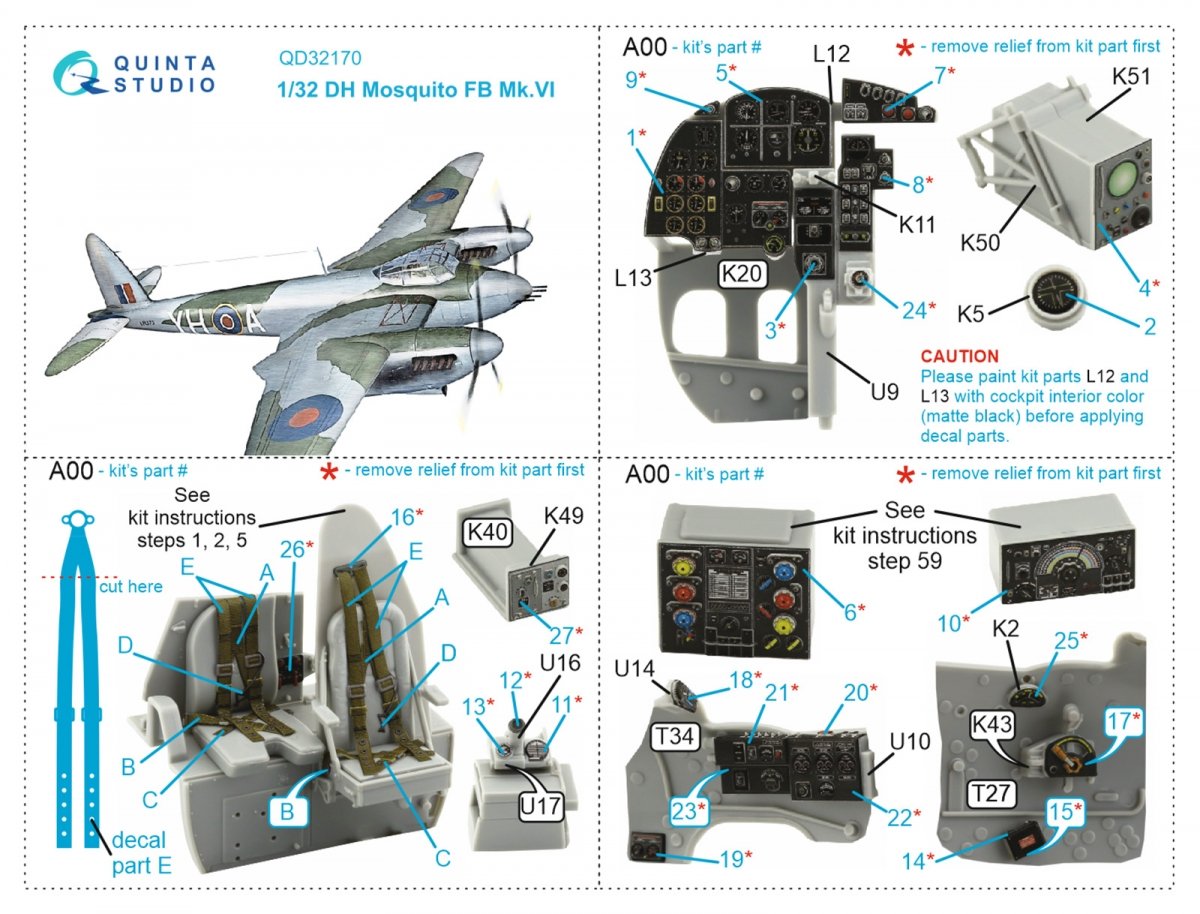 Quinta Studio QD32170 DH Mosquito FB Mk.VI 3D-Printed &amp;amp; coloured Interior on decal paper (Tamiya) 1/32 – Bild 7