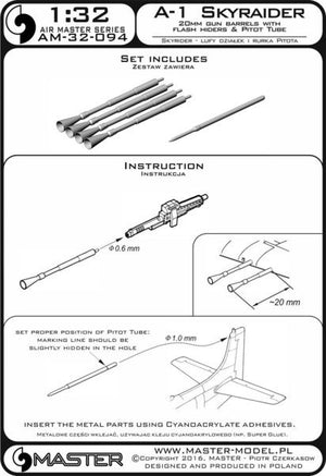 Master AM-32-094 A-1 Skyraider - 20mm cannon barrels with flash hiders and Pitot Tube 1/32 – zdjęcie 3
