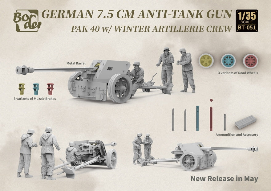 Border Model BT-051 German 7.5cm Anti-Tank Gun PaK 40 w/Winter Artillery Crew. 1/35 – image 3