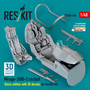 RESKIT RSU48-0464 Mirage-2000-5 cockpit (Basic edition with 3D decals) for Kinetic kit (3D Printed) 1/48