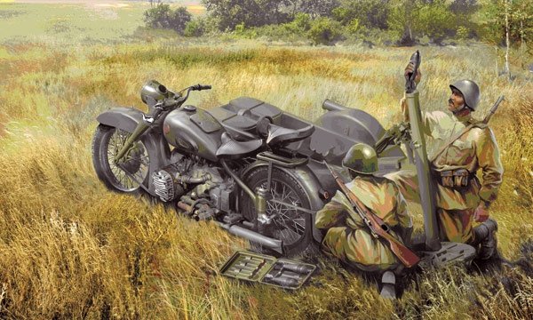 Zvezda 3651 Soviet Motorcycle M-72 with Mortar 1/35
