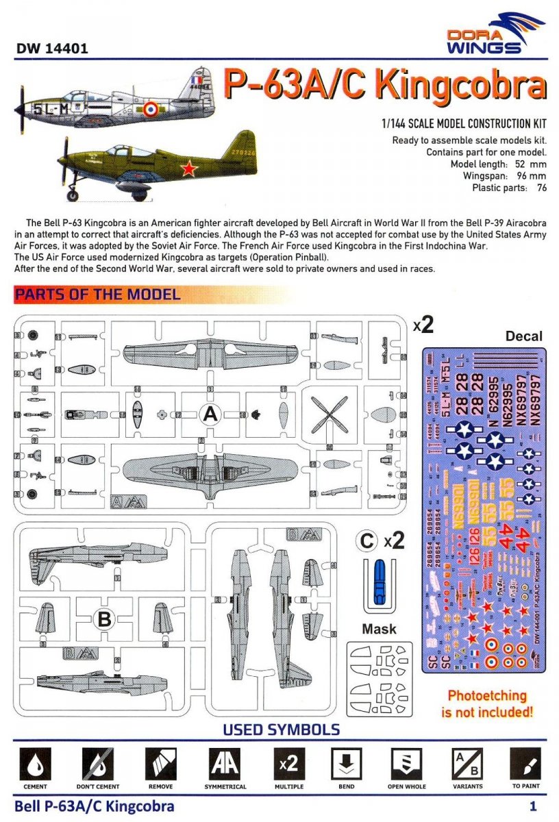 Dora Wings 14401 BELL P-63A P-63C KINGCOBRA Fighter DOUBLE KIT 1/144 – immagine 5