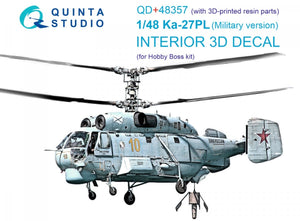 Quinta Studio QD+48357 Ka-27PL Military version 3D-Printed &amp;amp; coloured Interior on decal paper (Hobby Boss) (with 3D-printed resin parts) 1/48