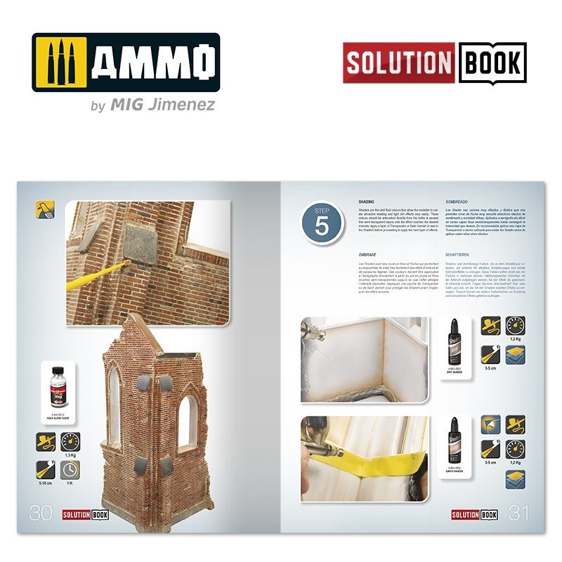 AMMO of Mig Jimenez 6510 How to Paint Brick Buildings. Colors &amp;amp; Weathering System Solution Book (Multilingual) – imagen 3