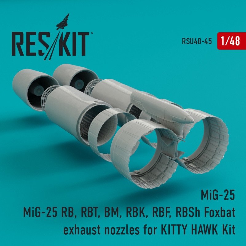 RESKIT RSU48-0045 Buses d'échappement Foxbat pour maquette Kitty Hawk au 1/48 des MiG-25 RB, RBT, BM, RBK, RBF et RBSh 