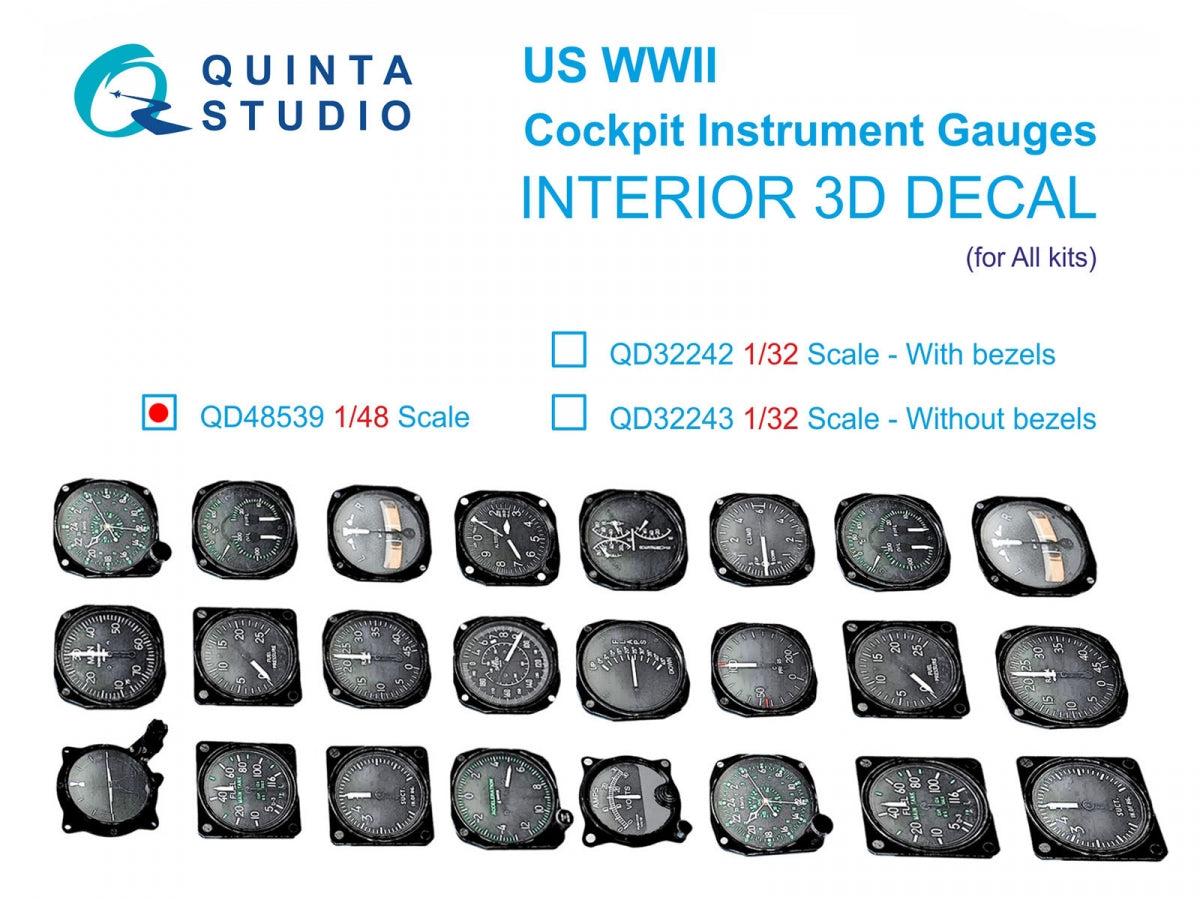 Quinta Studio QD48539 US WWII Cockpit instrument gauges 3D-Printed &amp;amp; coloured Interior on decal paper (All Kits) 1/48