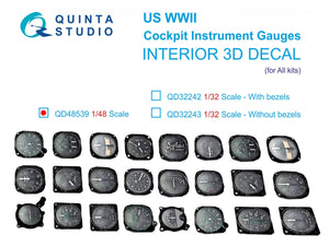 Quinta Studio QD48539 US WWII Cockpit instrument gauges 3D-Printed &amp;amp; coloured Interior on decal paper (All Kits) 1/48
