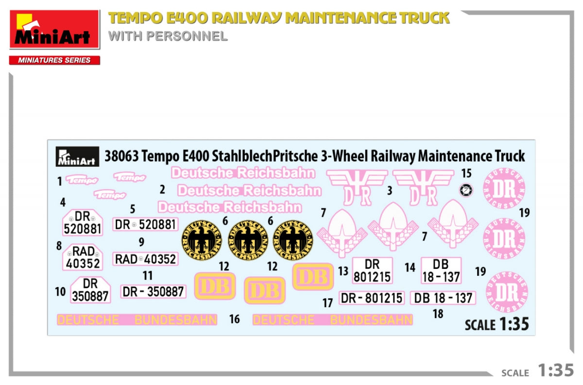 Camion d&amp;#39;entretien ferroviaire MiniArt 38063 Tempo E400 avec personnel 1/35 – image 3