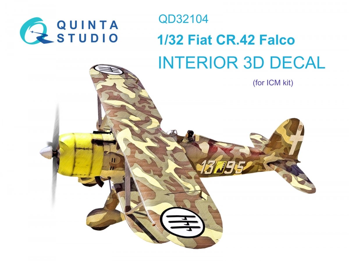 Quinta Studio QD32104 Fiat CR.42 3D-Printed & coloured Interior on decal paper (ICM) 1/32