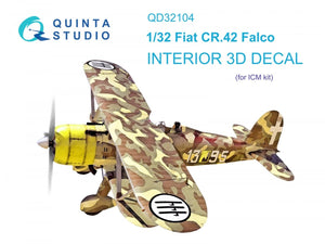 Quinta Studio QD32104 Fiat CR.42 3D-Printed &amp;amp; coloured Interior on decal paper (ICM) 1/32