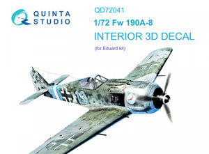 Quinta Studio QD72041 Fw 190A-8 3D-Printed &amp;amp; coloured Interior on decal paper (Eduard) 1/72