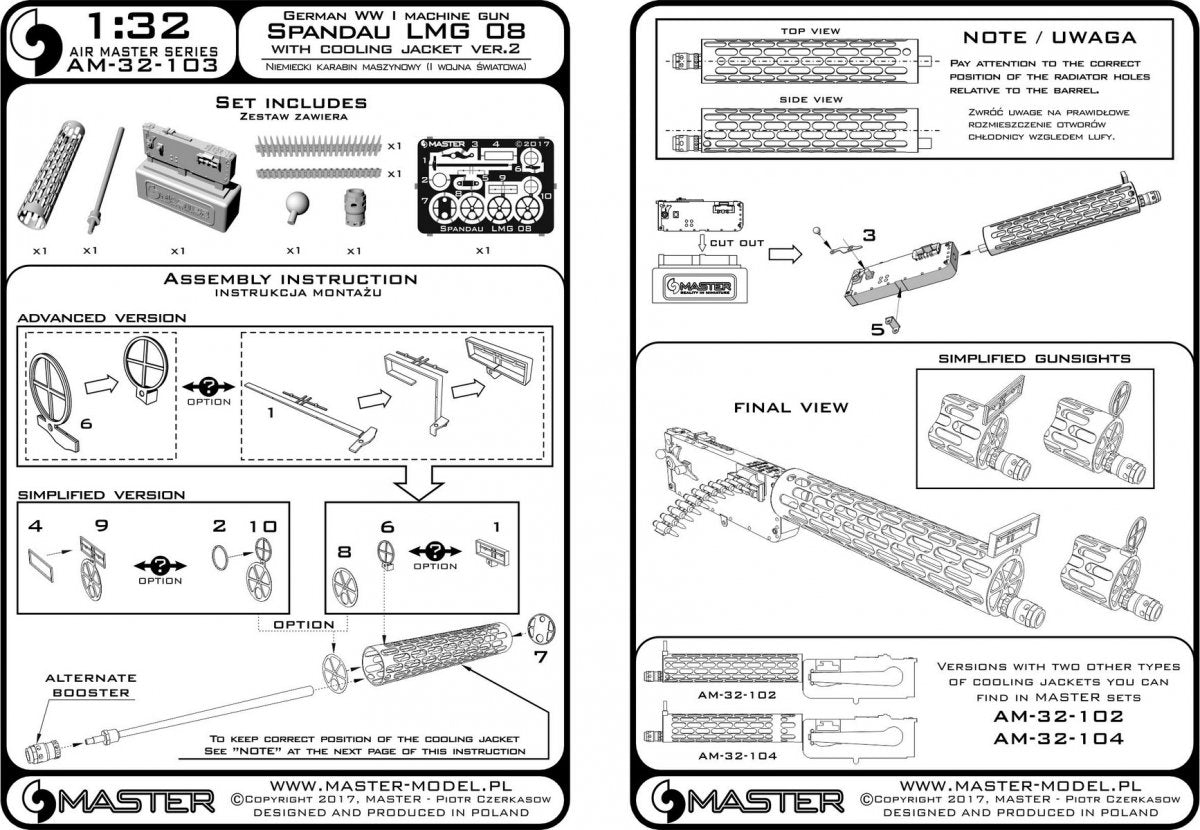 Master AM-32-103 German WWI Machine Gun Spandau LMG 09 with Cooling Jacket ver.2 1/32 – Bild 5