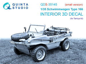 Quinta Studio QDS-35145 Schwimmwagen Type 166 3D-Printed &amp;amp; coloured Interior on decal paper (Tamiya) (Small version) 1/35
