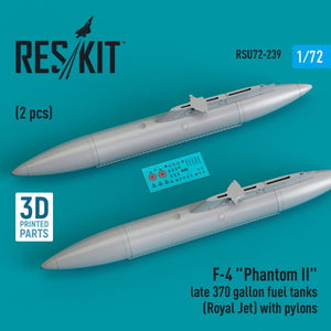 RESKIT RSU72-0239 F-4 &amp;quot;PHANTOM II&amp;quot; LATE 370 GALLON FUEL TANKS (ROYAL JET) WITH PYLONS (2 PCS) (3D PRINTED) 1/72