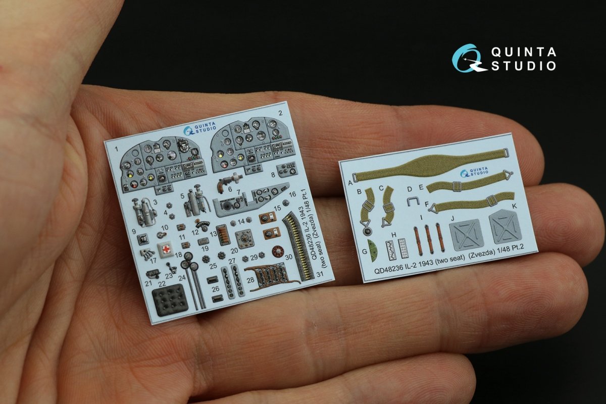 Intérieur imprimé en 3D et coloré sur papier décalcomanie pour maquette Zvezda QD48236 IL-2 1943 (biplace) Quinta Studio, échelle 1/48 – image 2