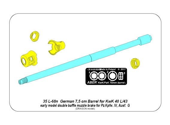 Aber 35L-068N Lufa 75mm KwK40L/43 z wczesnym hamulcem wylotowym do niemieckich czołgów Panzer IV Ausf.G 1/35 – immagine 2
