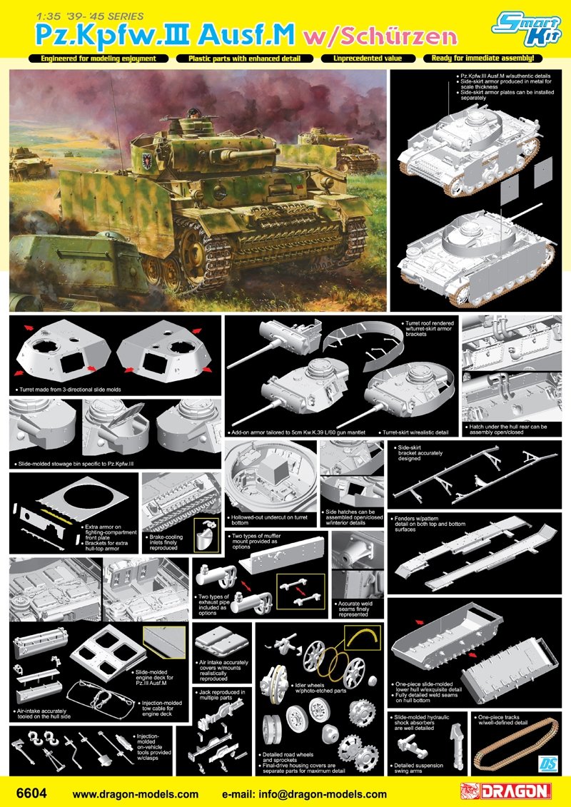 Dragon 6604 Pz.Kpfw.III Ausf.M w/Schurzen 1/35 – immagine 3
