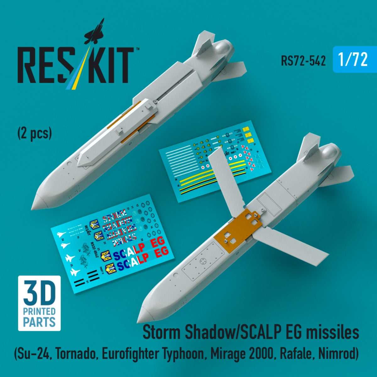 RESKIT RS72-0542 Storm Shadow/SCALP EG missiles (2 pcs) (Su-24, Tornado, Eurofighter Typhoon, Mirage 2000, Rafale, Nimrod) (3D Printed) 1/72