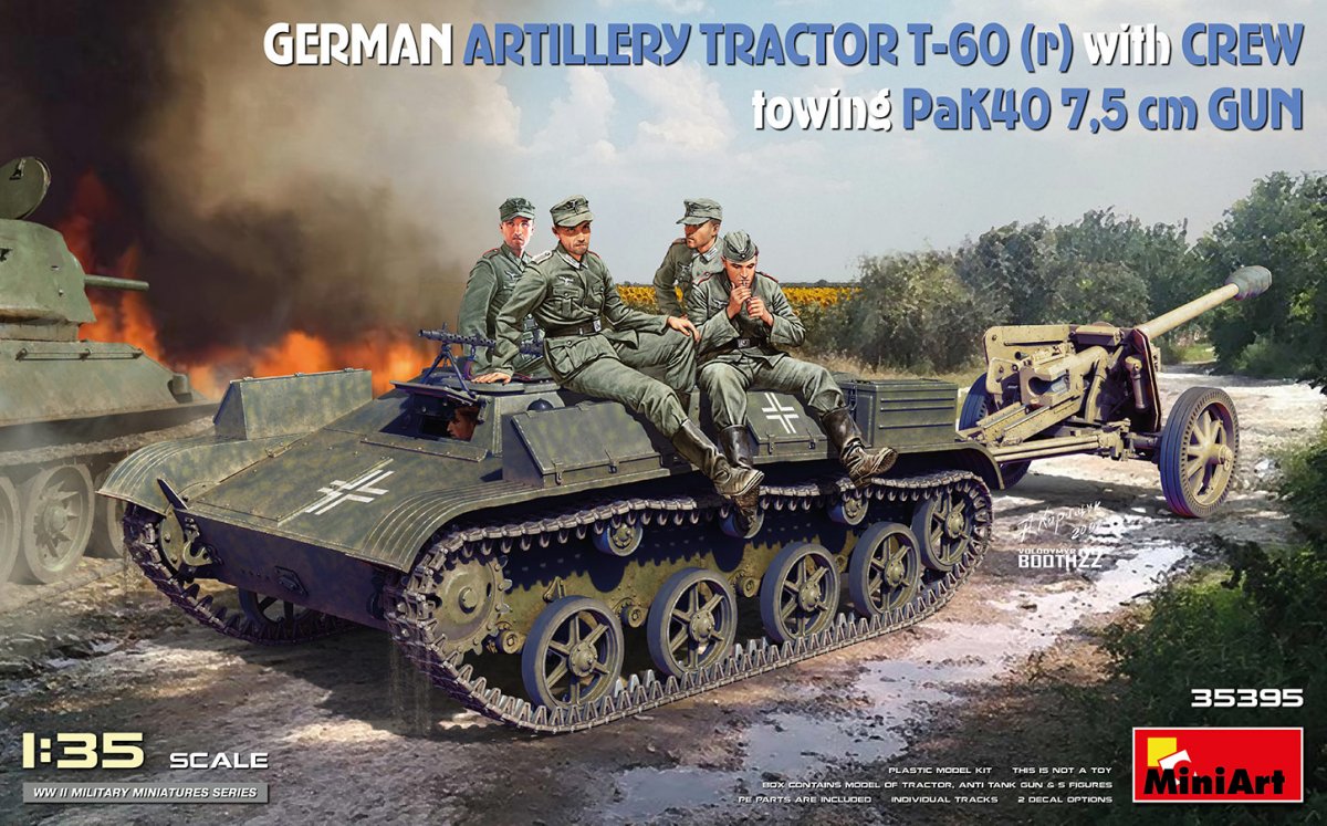 MiniArt 35395 GERMAN ARTILLERY TRACTOR T-60(r) &amp;amp; CREW Towing PaK40 GUN 1/35
