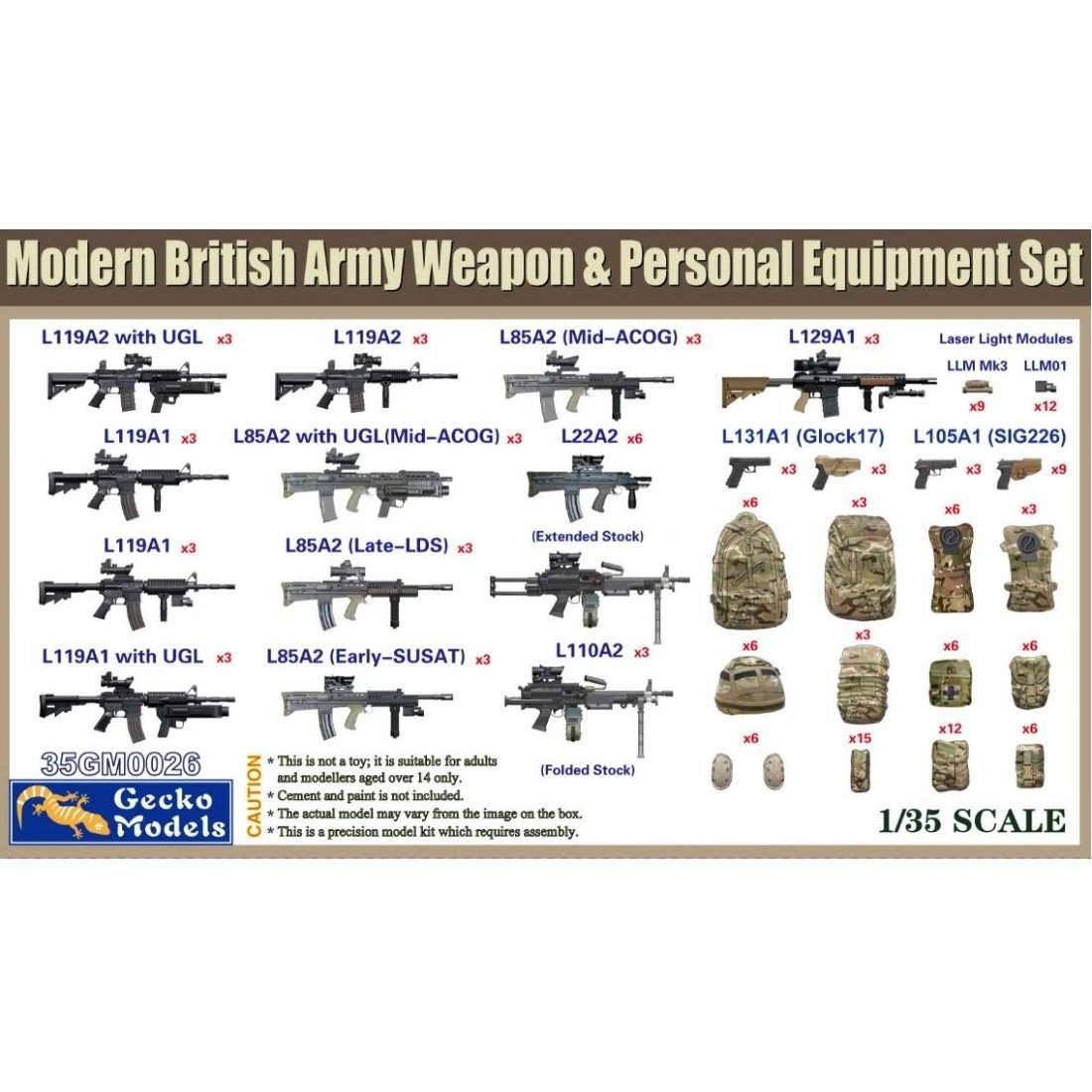 Gecko Models 35GM0026 Coffret d'armes et d'équipements de l'armée britannique à l'échelle 1/35