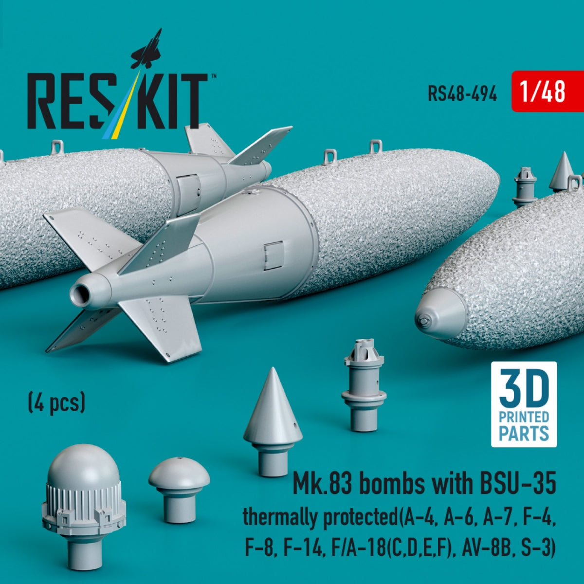 RESKIT RS48-0494 Bombes Mk.83 avec protection thermique BSU-35 (4 pièces) (impression 3D) 1/48  – image 2