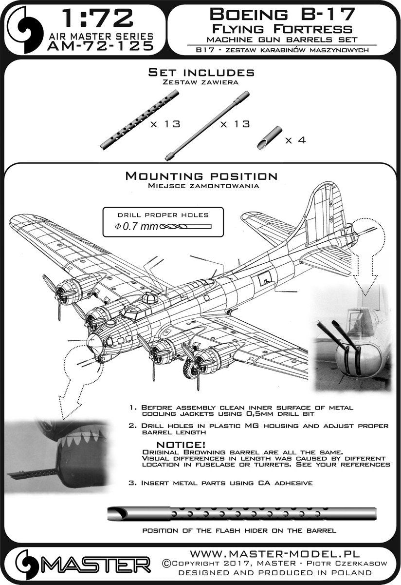 Master AM-72-125 Boeing B-17 Flying Fortress Machine gun barrels set 1/72 – immagine 4