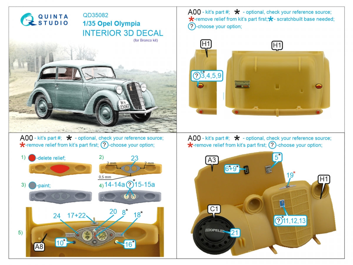 Quinta Studio QD35082 1937 Opel Olympia 3D-Printed &amp;amp; coloured Interior on decal paper (Bronco) 1/35 – imagen 2
