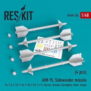RESKIT RS48-0236 AIM-9L Sidewinder missile (4 pcs) 1/48