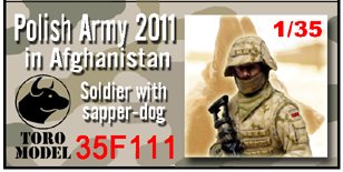 ToRo Model 35F111 PKW Afganistan - Pies Saperski z Przewodnikiem / Polish Army in Afghanistan - Soldier with sapper-dog figurine with decals 1/35 – immagine 2