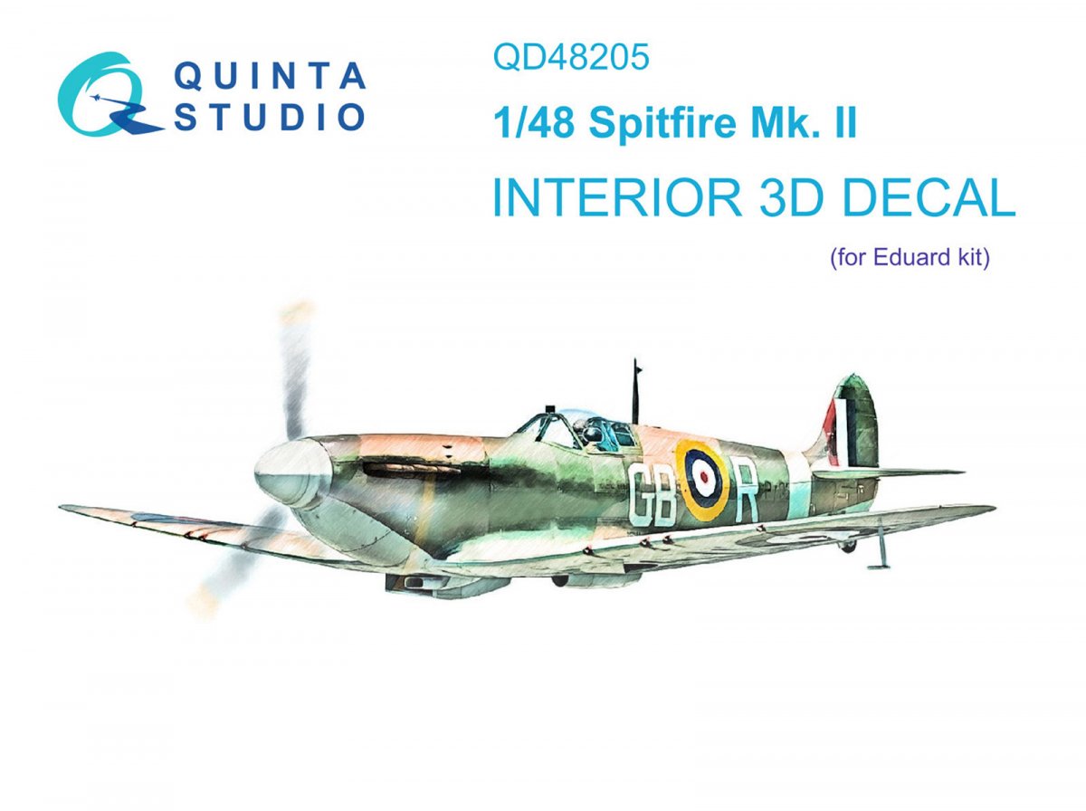 Quinta Studio QD48205 Spitfire Mk.II 3D-Printed &amp;amp; coloured Interior on decal paper (Eduard) 1/48