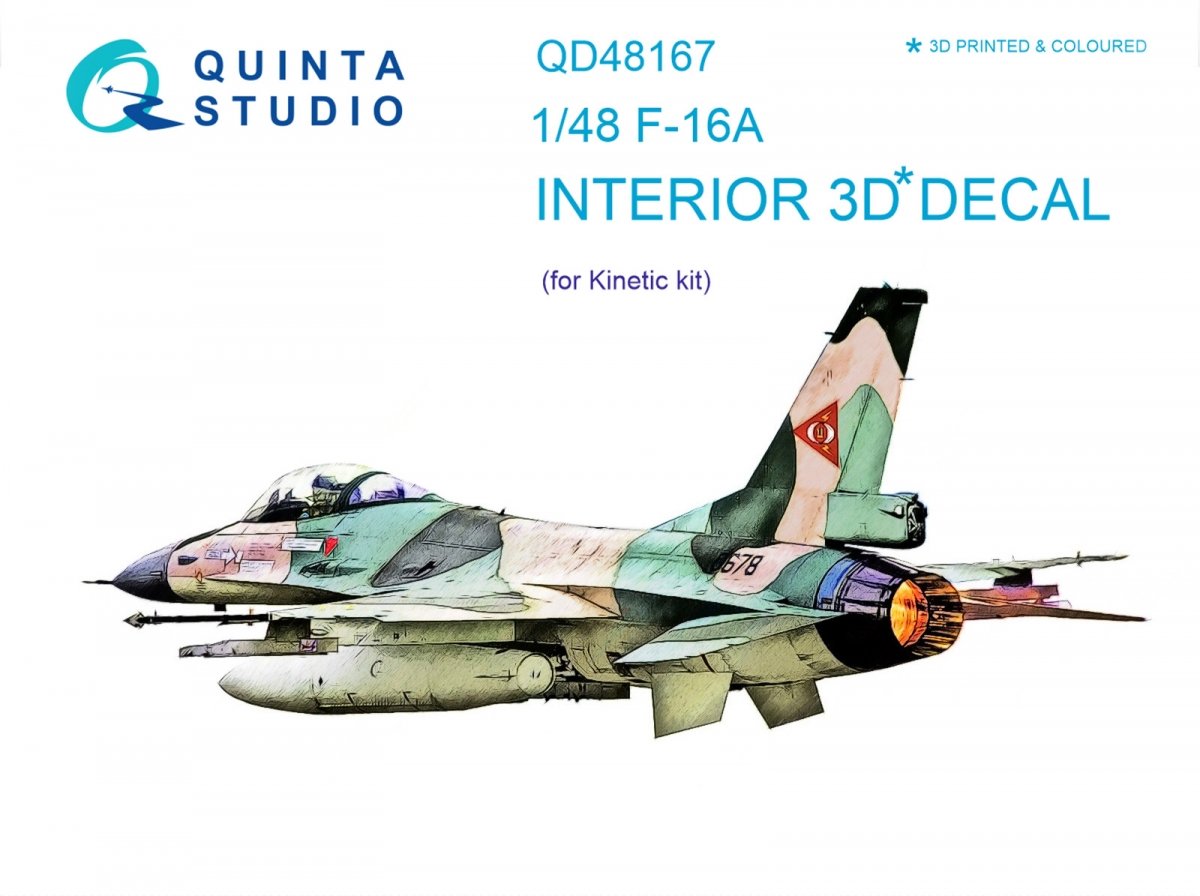 Quinta Studio QD48167 F-16A 3D-Printed &amp; colored Interior on decal paper (for Kinetic kit) 1/48