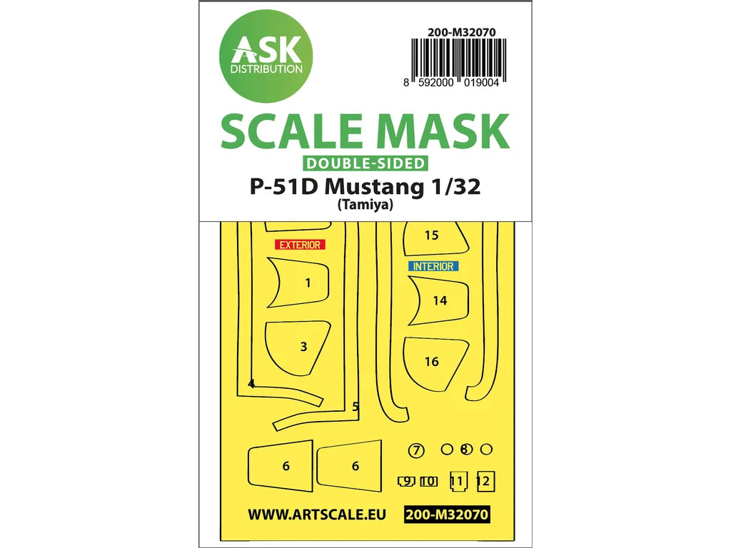Art Scale Kit M32070 P-51D Mustang Double-Sided Fit Mask for Tamiya 1/32