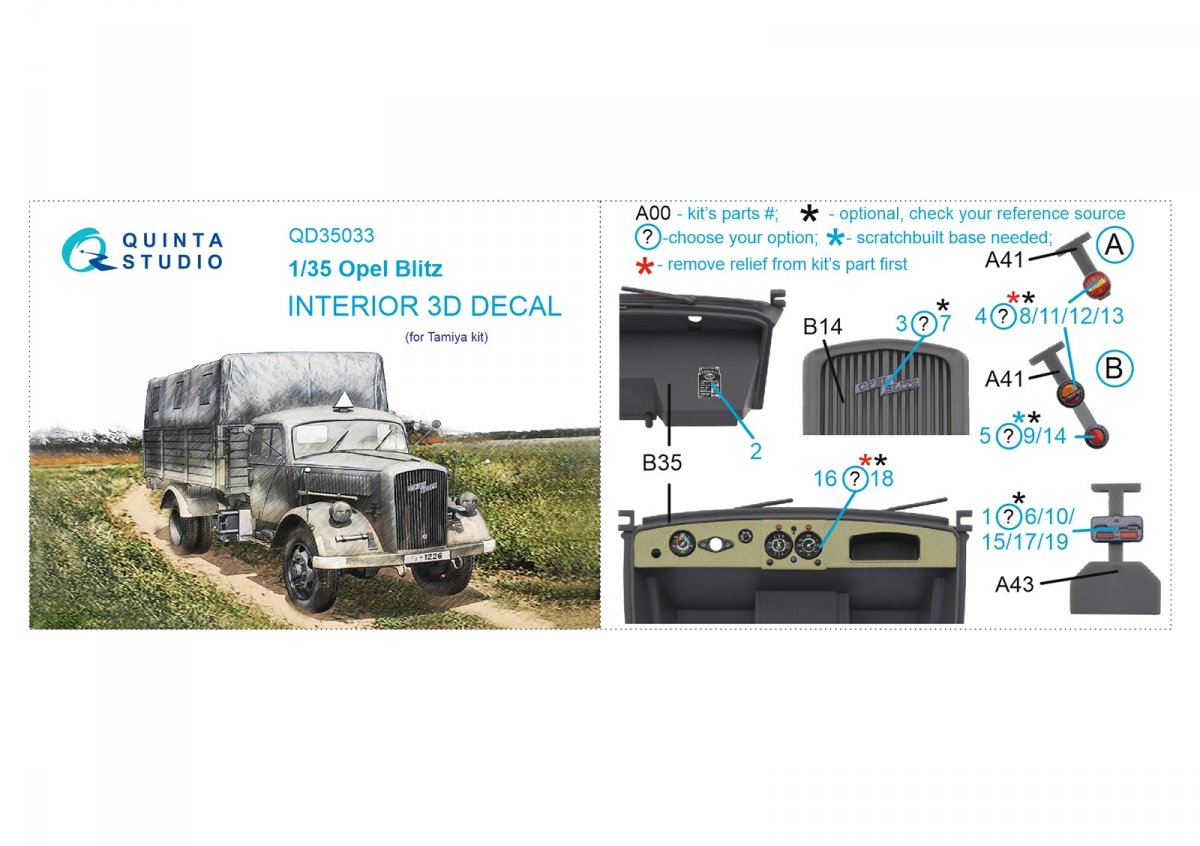 Quinta Studio QD35033 Opel Blitz 3D-Printed &amp;amp; coloured Interior on decal paper (Tamiya) 1/35 – Bild 6