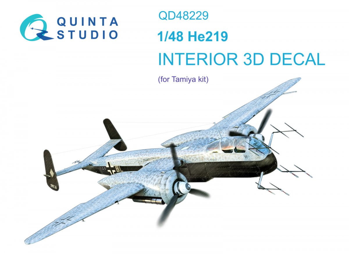 Quinta Studio QD48229 He 219 3D-Printed & coloured Interior on decal paper (Tamiya) 1/48