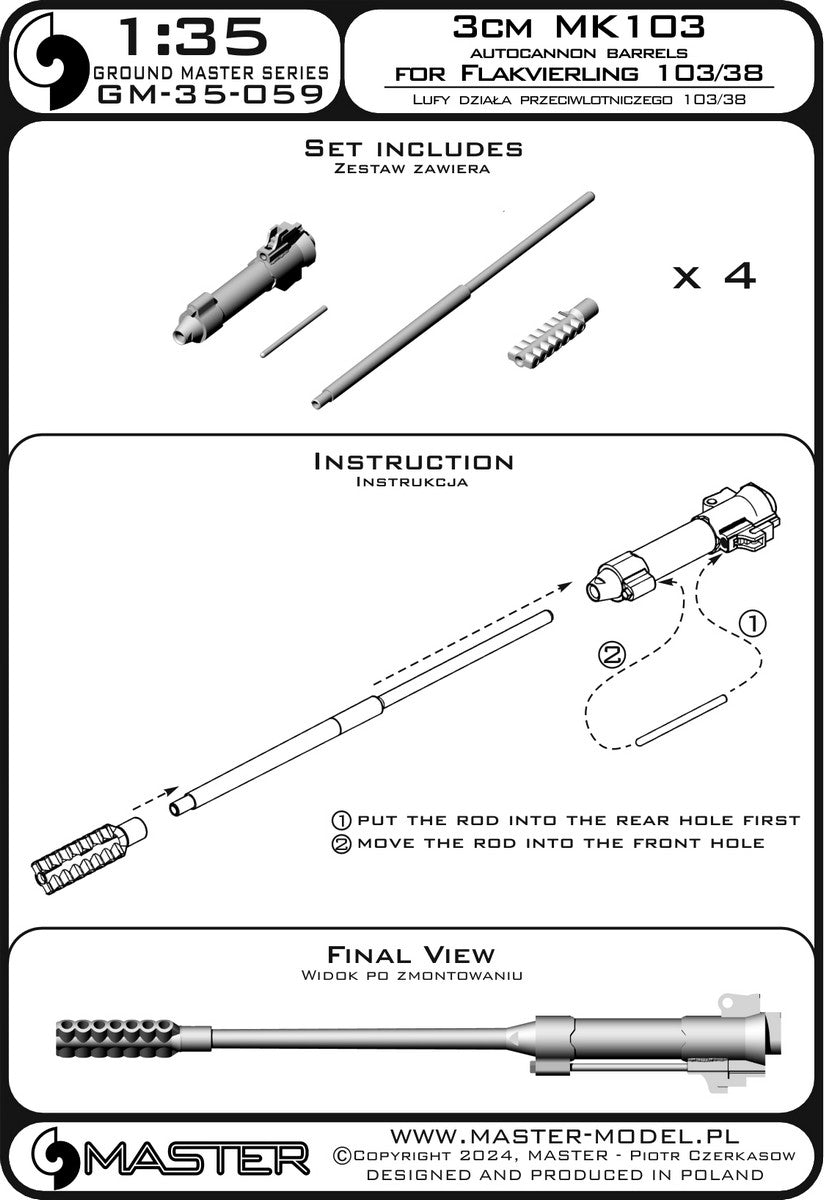 Master GM-35-059 Flakvierling 103/38 - lufy działa 3cm MK103 (do modelu Das Werk) 1/35 – immagine 7
