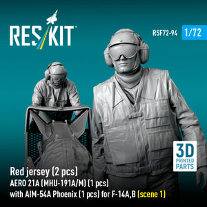 RESKIT RSF72-0094 Red jersey (2 pcs) AERO 21A (MHU-191A/M) (1 pcs) with AIM-54A Phoenix (1 pcs) for F-14A,B (scene 1) (3D Printed) 1/72