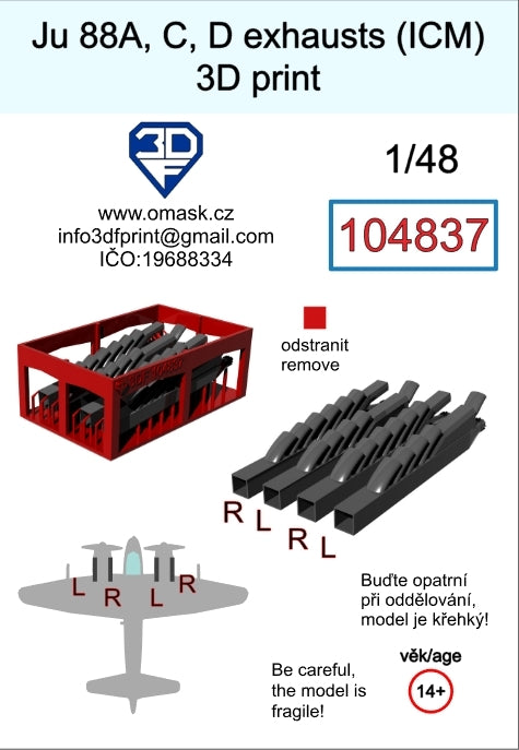 Omask 104837 Ju 88 A/C/D exhaust 3D print (for ICM) 1/48 – immagine 2