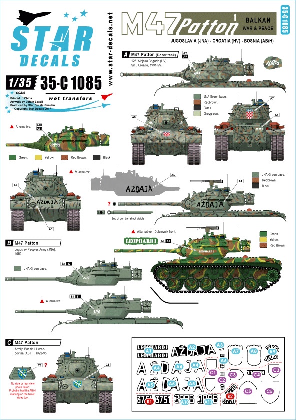 Star Decals 35-C1085 M47 Patton # 1 Balkan War &amp;amp; Peace 1/35