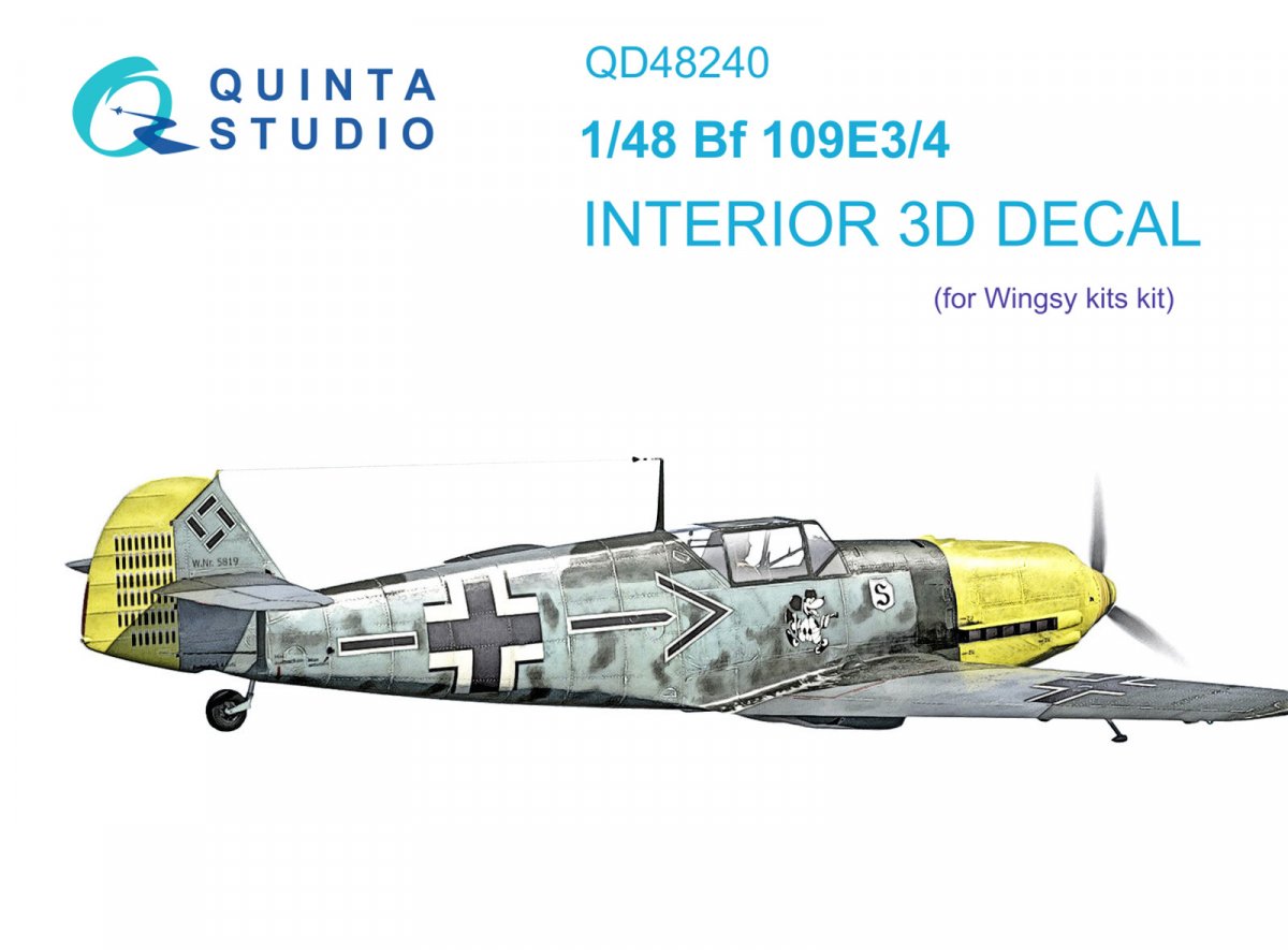 Quinta Studio QD48240 Bf 109E-3/4 3D-Printed &amp;amp; coloured Interior on decal paper ( Wingsy kits) 1/48