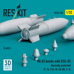 RESKIT RS32-0496 Mk.83 bombs with BSU-85 thermally protected (4 pcs) (3D printed) 1/32 – immagine 2