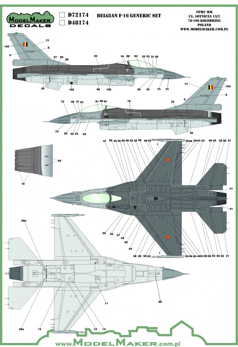 ModelMaker Decals D48174 Belgian f-16 insignias &amp;amp; stencils-generic set 1/48 – immagine 2