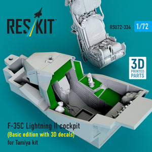 RESKIT RSU72-0334 F-35C Lightning II cockpit (Basic edition with 3D decals) for Tamiya kit (3D Printed) 1/72