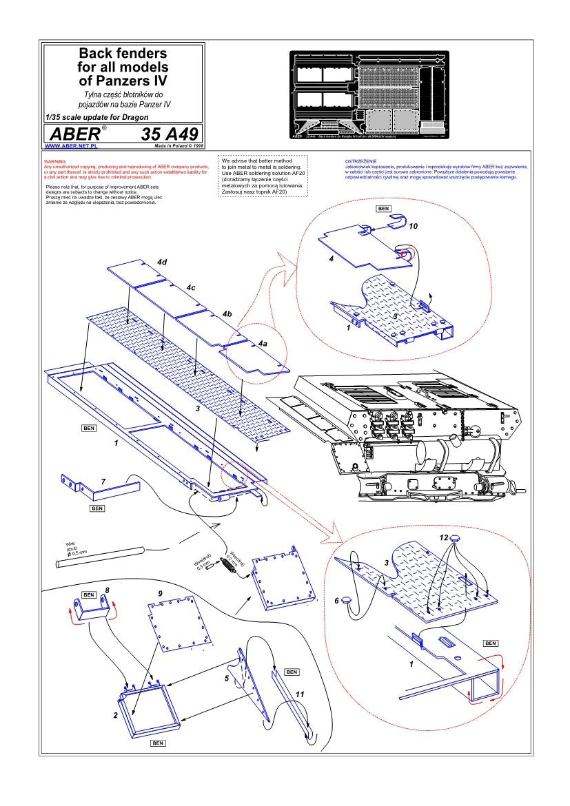 Aber 35A049 Tylna część błotników do pojazdów na bazie Panzer IV (DRA) 1/35 – immagine 4
