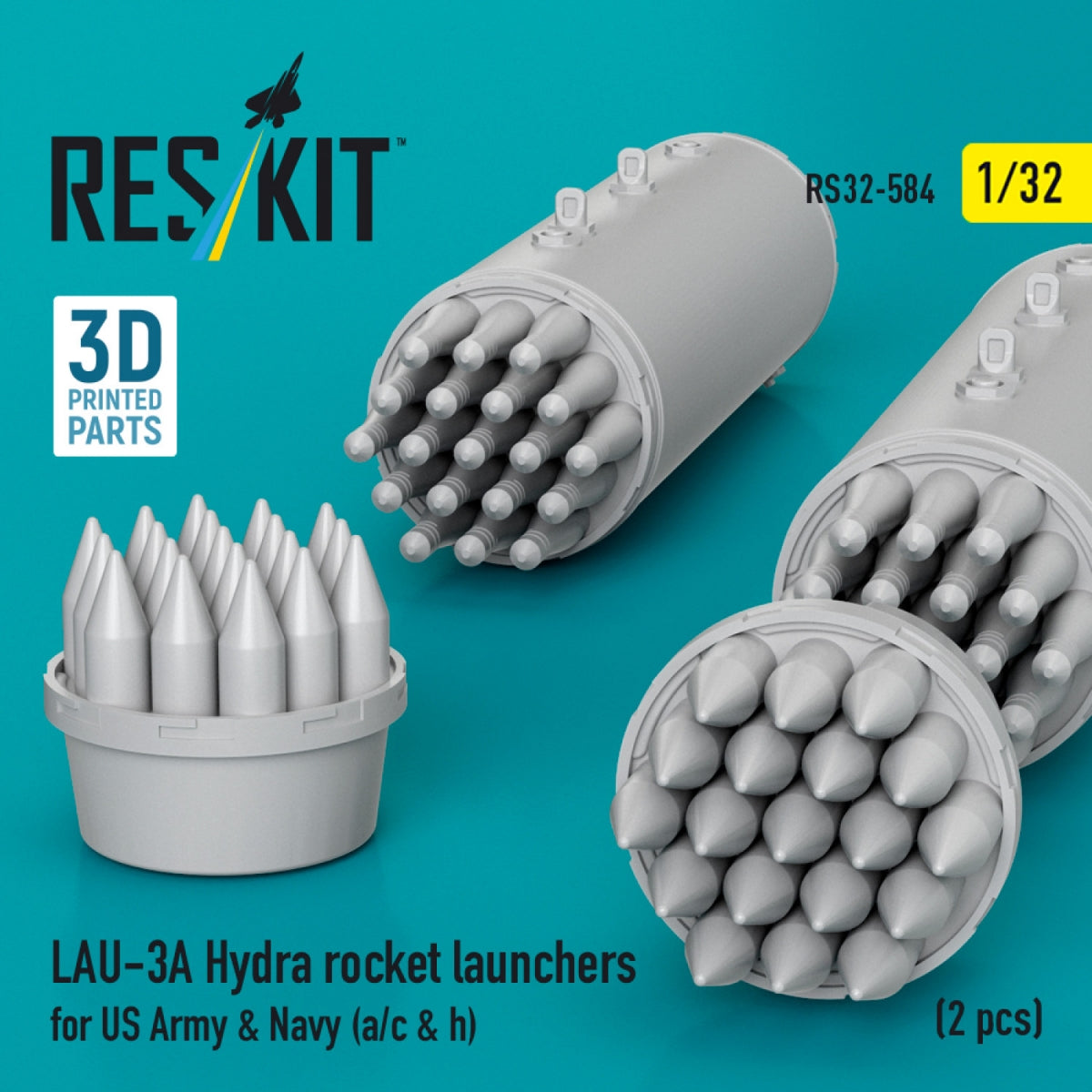 RESKIT RS32-0584 LAU-3A Hydra rocket launchers for US Army &amp; Navy (a/c &amp; h) (2 pcs) (3D Printed) 1/32