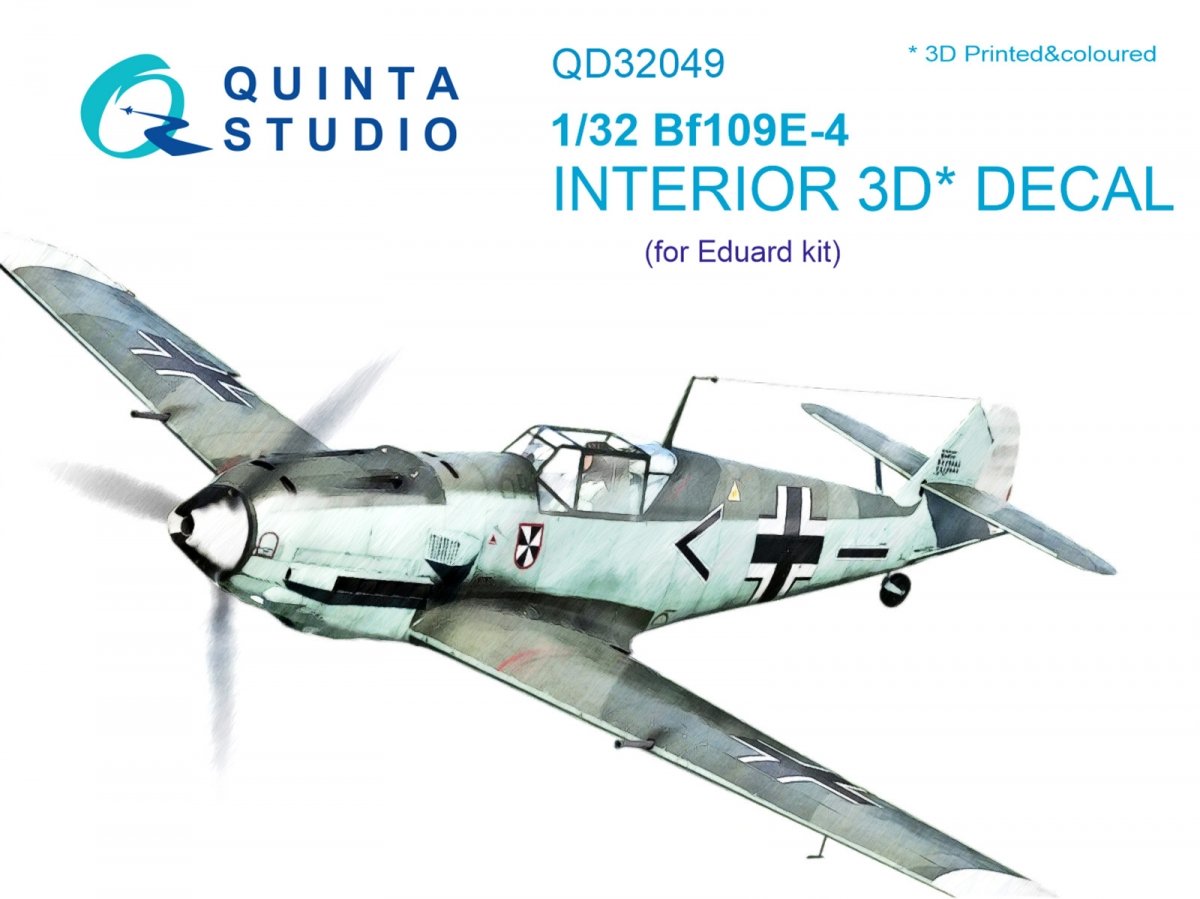 Quinta Studio QD32049 Bf 109E-4 3D-Printed &amp; colored Interior on decal paper (for Eduard kit) 1/32