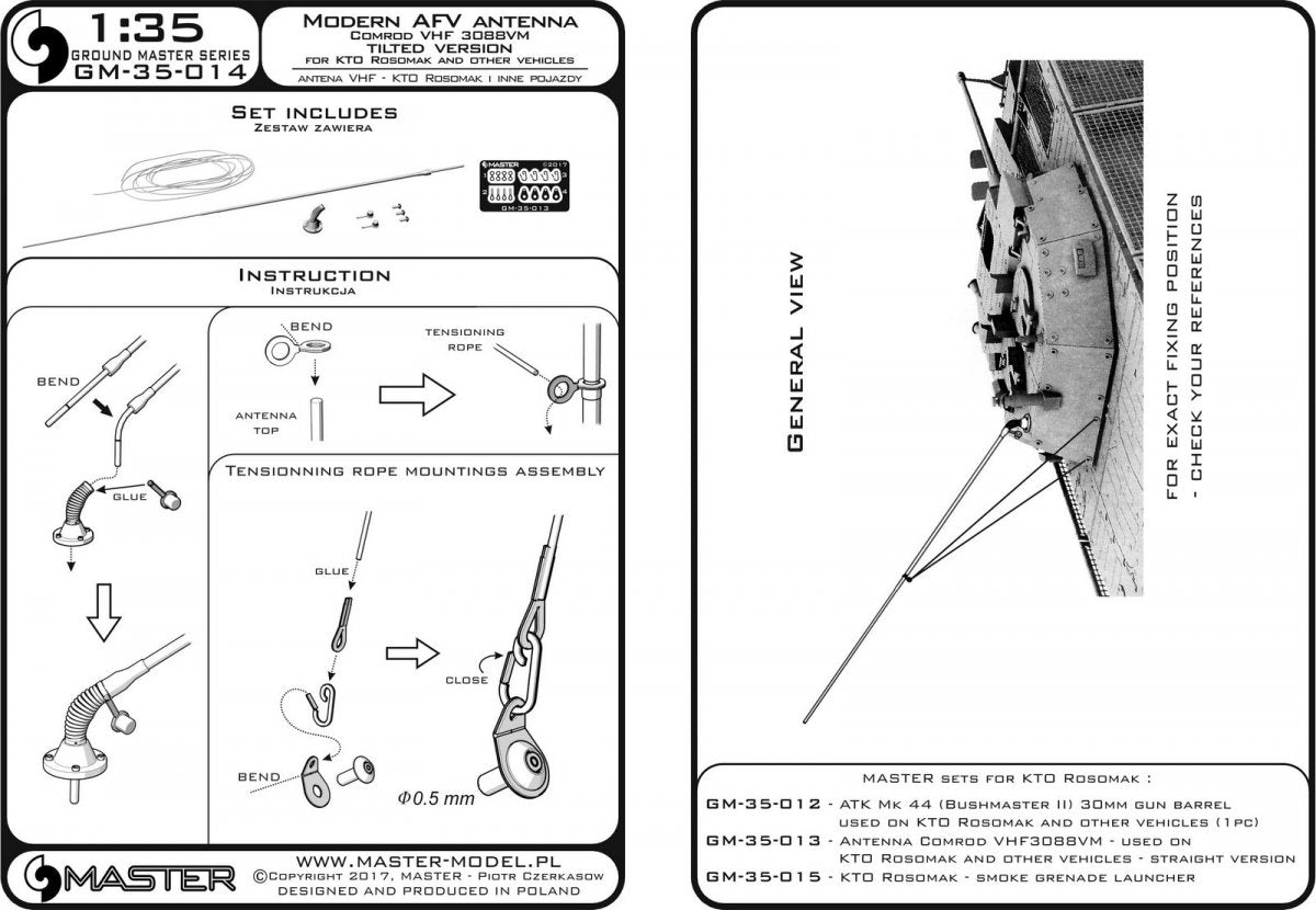 Master GM-35-014 Antena Comrod VHF3088VM - używana na KTO Rosomak i innych pojazdach (1 szt.) - wersja z wygiętą podstawą 1/35 – imagen 5