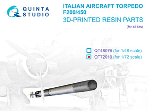 Quinta Studio QT72010 Torpille d&amp;#39;avion italienne F200-450 de la Seconde Guerre mondiale (tous les kits) 1/72