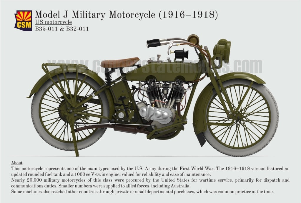 Copper State Models B32011 US Model J Military Motorcycle 1916-1918 1/32