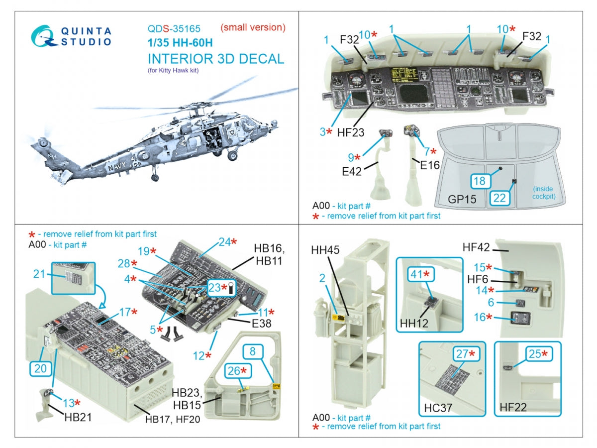 Quinta Studio QDS-35165 HH-60H Rescue Hawk 3D-Printed &amp; coloured Interior on decal paper (Kitty Hawk) (Small version) 1/35